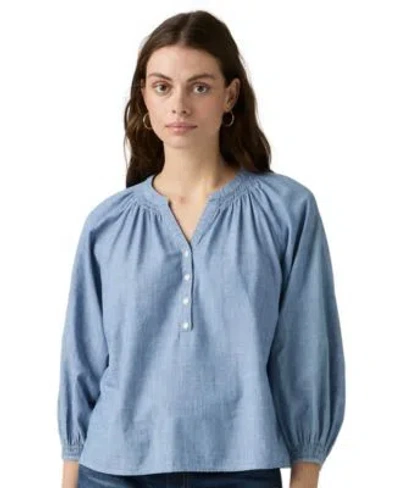 Levi's Womens Reverie Split V Neck Blouse In Blue