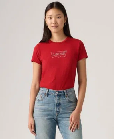 Levi's Levis Womens Rhinestone Perfect Graphic Logo Cotton T Shirt In Rhinestone Sporty Levis Bright White