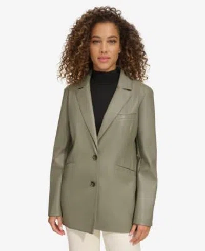 Levi's Levis Womens Single Breasted Faux Leather Blazer In Green