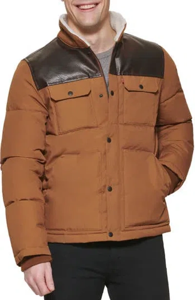 Levi's® Woodsman High Pile Fleece Puffer Jacket In Brown Combo