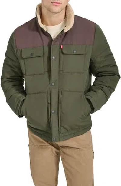 Levi's® Woodsman High Pile Fleece Puffer Jacket In Olive