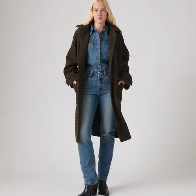 Levi's Wool Blend Coat With Detachable Hood In Black