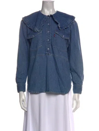 Pre-owned Levi's X Ganni Long Sleeve Button-up Top In Blue