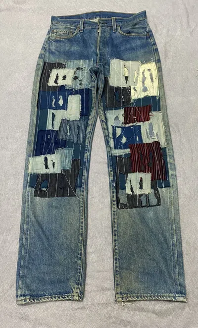 Pre-owned Levis X Made In Usa Best Offervintage 90's Levi's Selvedge Patchwork Denim In Blue