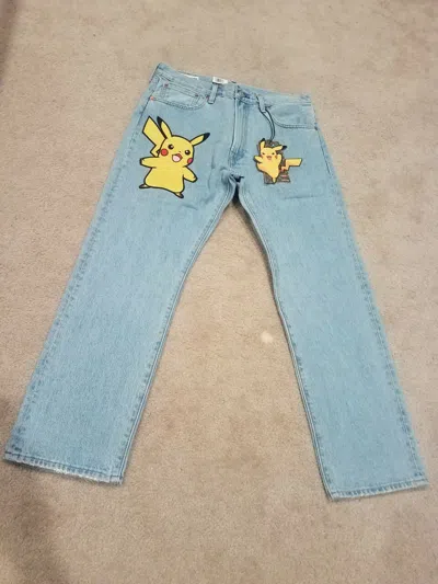 Pre-owned Levi's Levis X Pokemon 551z Authentic Straight Pikachu Jeans 32 X 30, In Blue