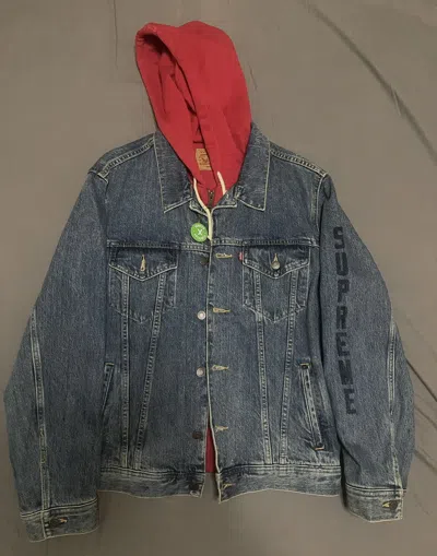 Pre-owned Levis X Supreme Levi's Fleece Hooded Denim Jacket In Blue