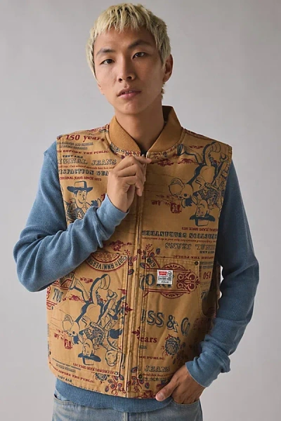 LEVI'S X TOY STORY ALLOVER PRINT VEST JACKET IN BROWN PATTERN, MEN'S AT URBAN OUTFITTERS
