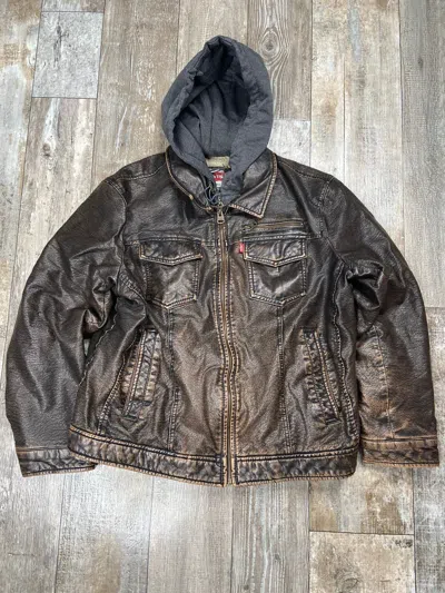 Pre-owned Levis X Vintage Crazy Vintage Levis Leather Bomber Jacket Baggy Liked Usa In Brown