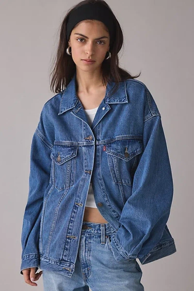 Levi's Xl Denim Trucker Jacket In Medium Indigo/medium Wash, Women's At Urban Outfitters In Blue