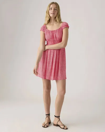 Levi's Yara Crepe Mini Dress Women's Rita Floral Ruched Ruffle Sleeve Pall289 In Red