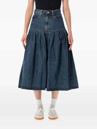 Levi's Yoked Pleated Denim Midi Skirt In Blue