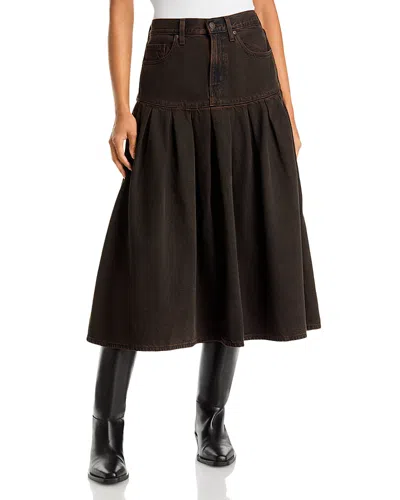 Levi's Yoked Pleated Denim Skirt In Over A Cup In Brown