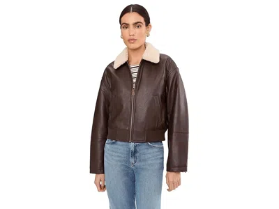 Levi's(r) Faux Leather Bomber With Sherpa Collar In Brown