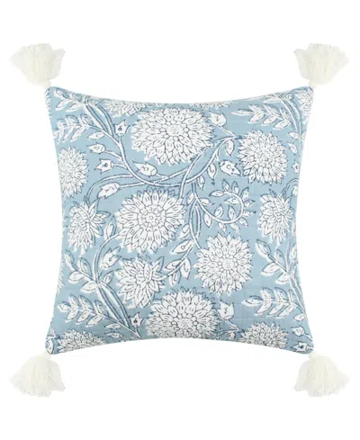 Levtex Adare Floral Print Quilted Decorative Pillow, 18" X 18" In Blue Haze