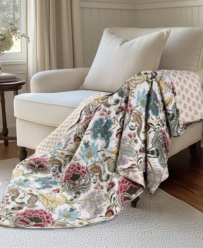 Levtex Angelica Spring Jacobean Floral Quilted Throw, 50" X 60" In White