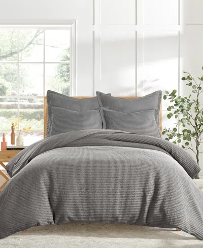 Levtex Cloud Waffle Textured 3-pc. Duvet Cover Set, Full/queen In Gray