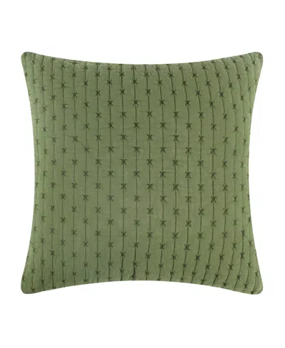 Levtex Cross Stitch Quilted Decorative Pillow, 18" X 18" In Forest Green