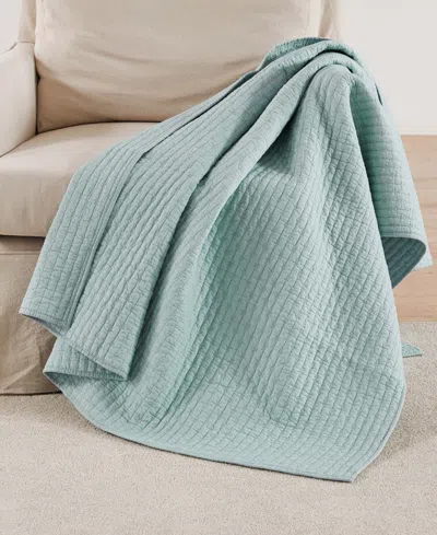 Levtex Cross Stitch Reversible Quilted Throw, 50" X 60" In Blue Haze