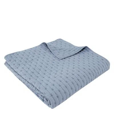 Levtex Cross Stitch Reversible Quilted Throw, 50" X 60" In Chambray