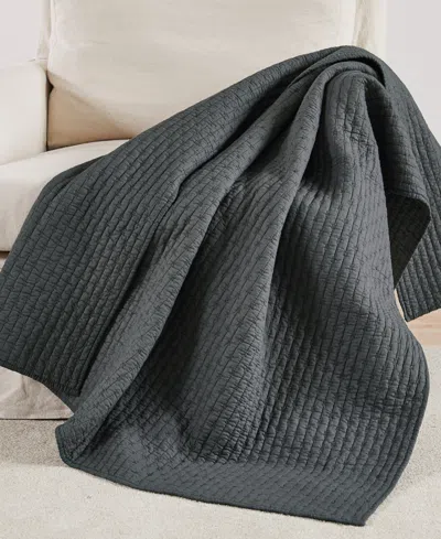 Levtex Cross Stitch Reversible Quilted Throw, 50" X 60" In Charcoal