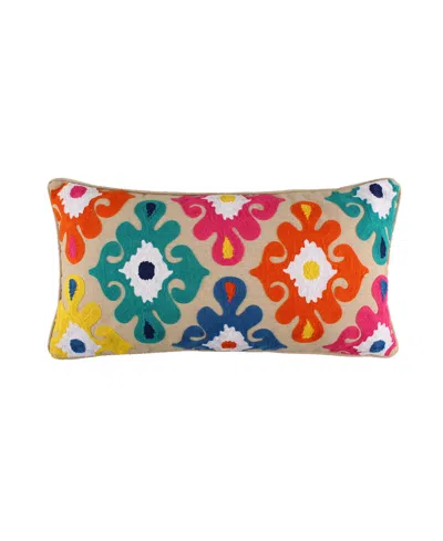 Levtex Fantasia Boho Crewel Stitch Decorative Pillow, 12" X 24" In Blue