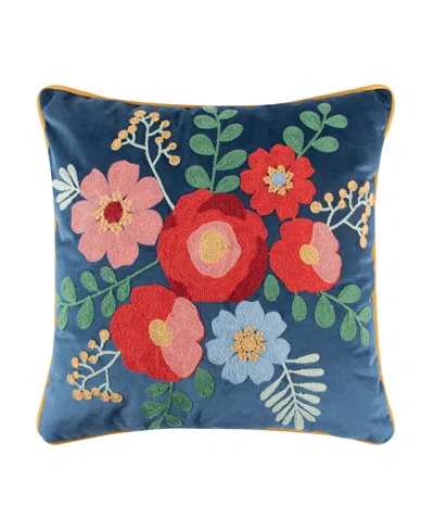 Levtex Home Bellara Embroidered Decorative Pillow, 18" X 18" In Blue