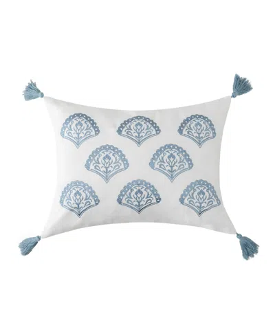 Levtex Home Cabana Stripe Embroidered Tassel Decorative Pillow, 14" X 18" In Blue