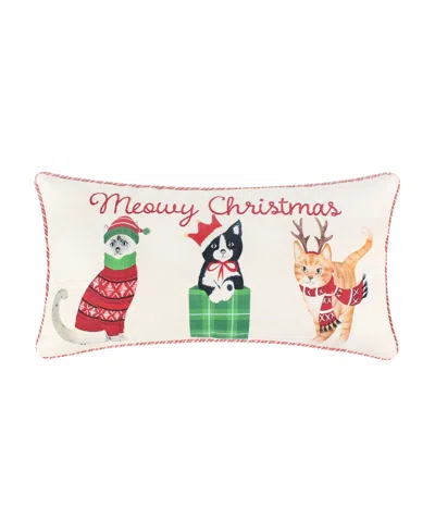 Levtex Home Levtex Meowy Christmas Cats Decorative Pillow, 12" X 24" In Multi
