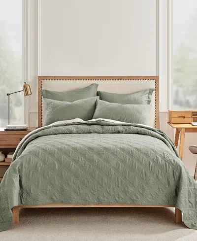 Levtex Home Levtex Washed Linen Relaxed Textured Quilt, Twin In Green