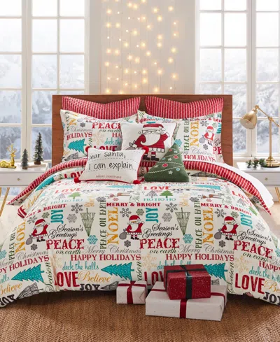 Levtex Merry Bright Santa Claus Lane Reversible 3-pc. Duvet Cover Set, King In Red