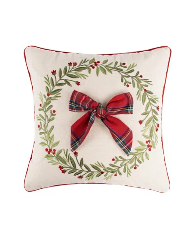 Levtex Merry Tartan Bow Embroidered Decorative Pillow, 18" X 18" In Green