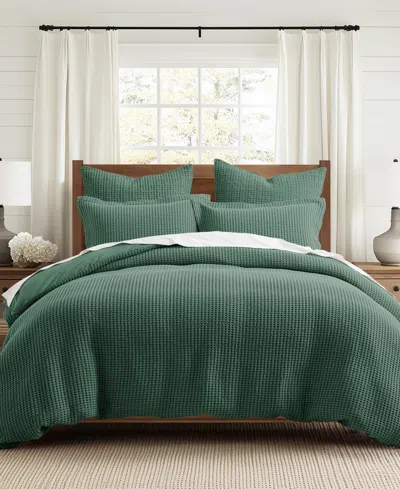 LEVTEX MILLS WAFFLE TEXTURED 3-PC. DUVET COVER SET, FULL/QUEEN