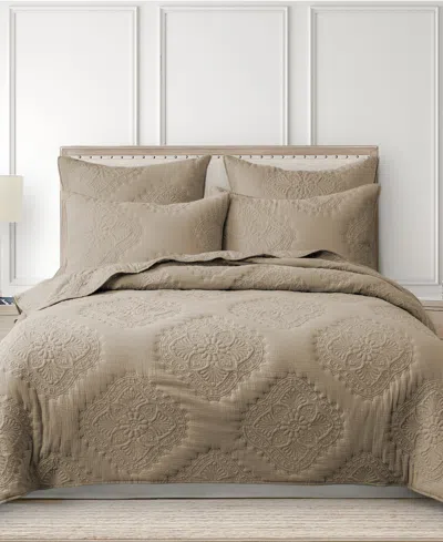 LEVTEX MUSLIN STITCH STITCHING 3-PC. QUILT SET, FULL/QUEEN