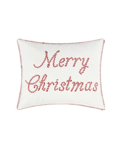 Levtex Peppermint Plaid Merry Embroidered Decorative Pillow, 18" X 14" In Red