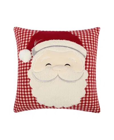Levtex Peppermint Plaid Santa Applique Decorative Pillow, 18" X 18" In Red