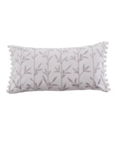 Levtex Pippa Leaves Embroidered Decorative Pillow, 12" X 24" In White