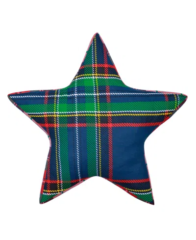 Levtex Spencer Plaid Star Shaped Decorative Pillow, 19" X 18" In Blue