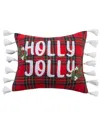 Levtex Spencer Red Plaid Holly Jolly Tassel Decorative Pillow, 14" X 18" In Red