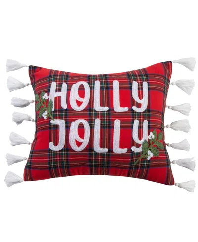 Levtex Spencer Red Plaid Holly Jolly Tassel Decorative Pillow, 14" X 18"