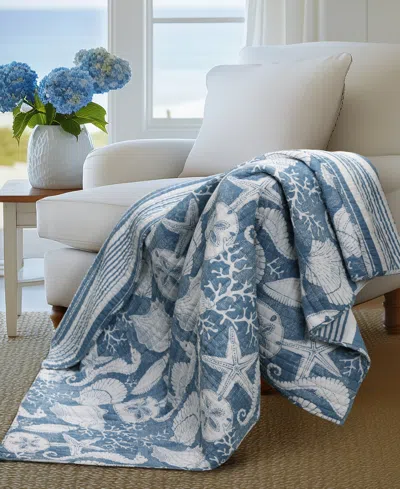 Levtex Stillwater Coastal Shore Reversible Quilted Throw, 50" X 60" In Denim