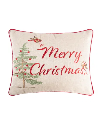 Levtex Tinsel Tidings Embroidered Decorative Pillow, 14" X 18" In White