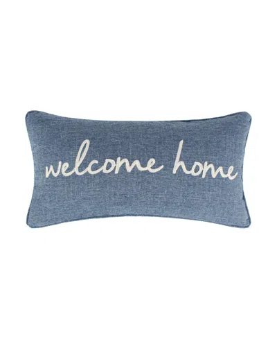 Levtex Tobago Welcome Home Embroidered Decorative Pillow, 12" X 24" In Blue