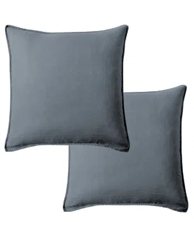 Levtex Washed Linen Relaxed Solid 2-pack Decorative Pillow Cover, 20" X 20" In Blue Haze