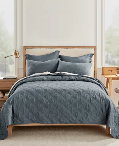 Levtex Washed Linen Relaxed Textured Quilt, Full/queen In Blue