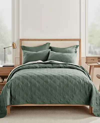 Levtex Washed Linen Relaxed Textured Quilt, Full/queen In Green