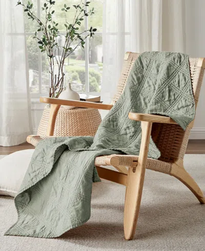 Levtex Washed Linen Reversible Quilted Throw, 50" X 60" In Green
