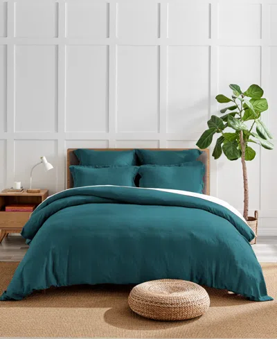 Levtex Washed Linen Solid Duvet Cover, Twin/twin Xl In Teal