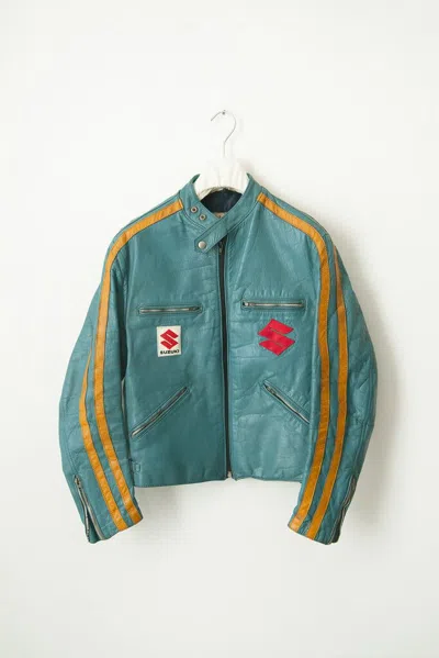 Pre-owned Lewis Leathers 1980's Racing Jacket In Turquoise/yellow