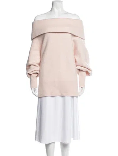 Pre-owned Lewit Cashmere Off-the-shoulder Sweater In Pink