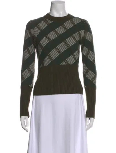 Pre-owned Lewit Cashmere Plaid Print Sweater In Green